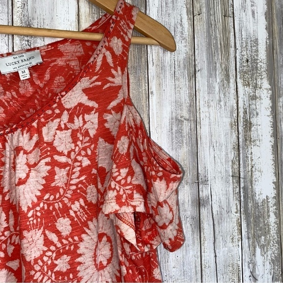 Lucky Brand Orange Floral Cold Shoulder Blouse - Picture 3 of 6